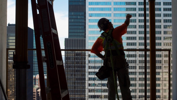 A construction worker at a site in downtown Toronto