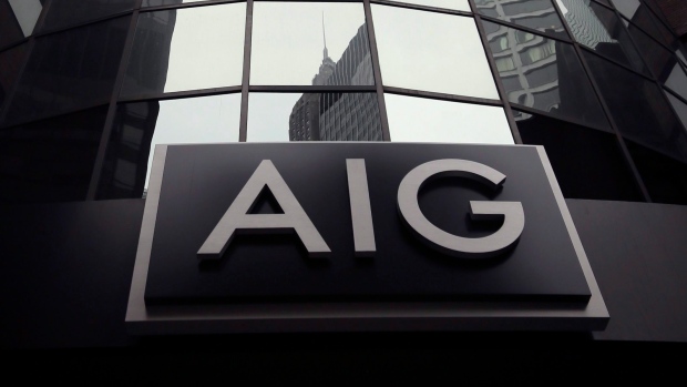 The AIG logo at the company's headquarters in New York