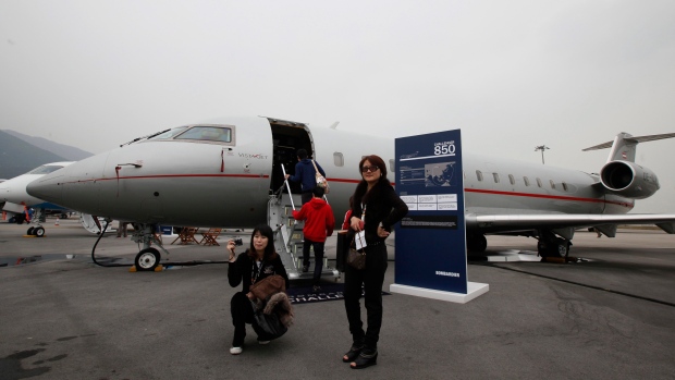A Bombardier business jet at the Asian Aerospace Show in Hong Kong in 2011