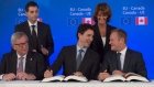 PM Justin Trudeau with Jean-Claude Juncker (left) and Donald Tusk (right)