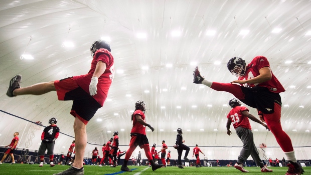 Calgary Stampeders practice ahead of the 104th Grey Cup against the Ottawa Redblacks