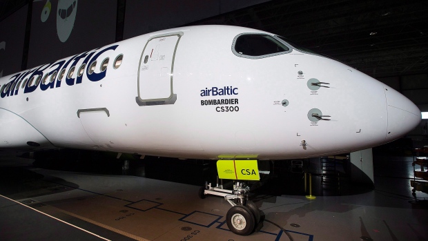 Bombardier's CS300 during a ceremony marking the first delivery to Air Baltic