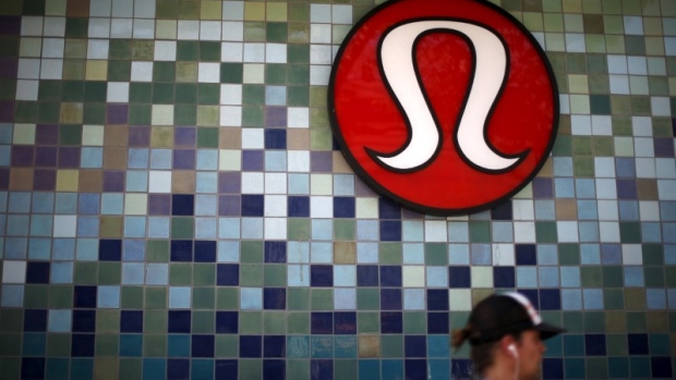 A Lululemon store logo is pictured on a shop in Santa Monica, California