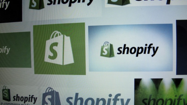 Canadian e-commerce company Shopify Inc logo is shown on a computer screen
