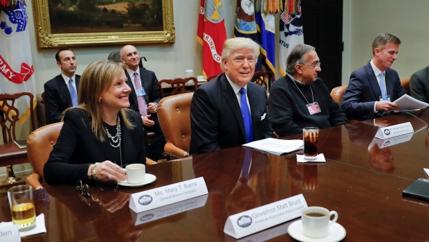 President Donald Trump before the start of a meeting with automobile leaders