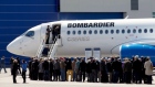 Shareholders line up to view Bombardier's CS300 aircraft following their AGM April, 29 2016