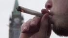 A man lights a marijuana joint as he participates in the 4/20 protest on Parliament Hill in 2015