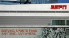 ESPN logo and building are shown in down town Los Angeles