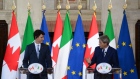 Prime Minister Justin Trudeau and with Italian Prime Minister Paolo Gentiloni in Rome.