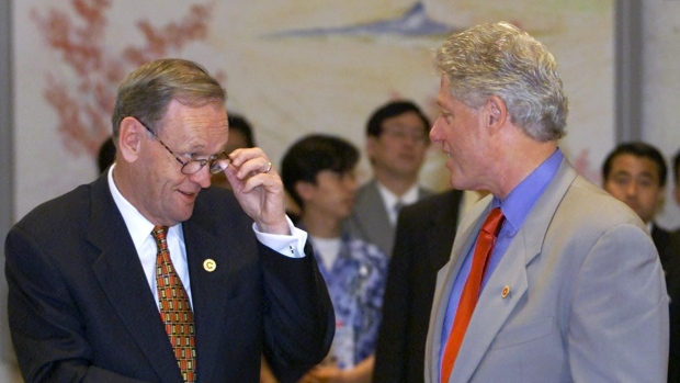 Former Canadian Prime Minister Jean Chretien and former United States President Bill Clinton