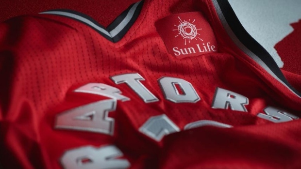 A Toronto Raptors jersey with Sun Life Financial sponsor's patch