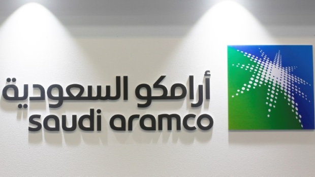 Logo of Saudi Aramco is seen at the 20th Middle East Oil & Gas Show and Conference