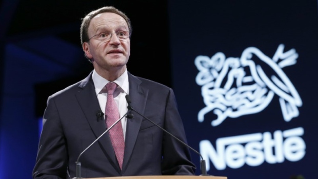 Nestle CEO Ulf Mark Schneider speaks during the Nestle shareholders meeting in Lausanne, Switzerland