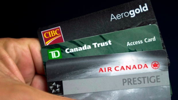 Cards from CIBC, TD Bank and Aeroplan as shown Thursday, June 27, 2013 in Montreal.  Aimia