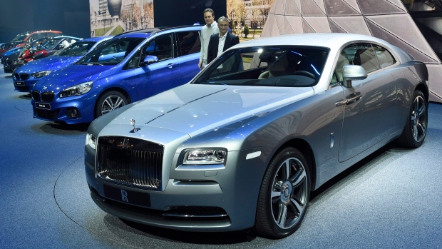 A Rolls Royce Wraith, front, and other cars of the BMW group are presented at Frankfurt's Auto Show