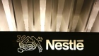 The Nestle logo is pictured on the company headquarters entrance building in Vevey, Switzerland