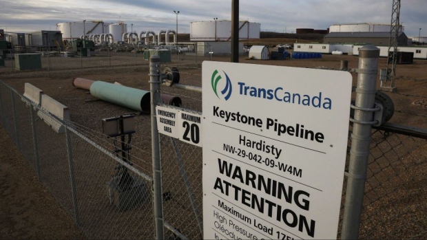 TransCanada's Keystone pipeline facilities are seen in Hardisty, Alta., on Friday, Nov. 6, 2015. 