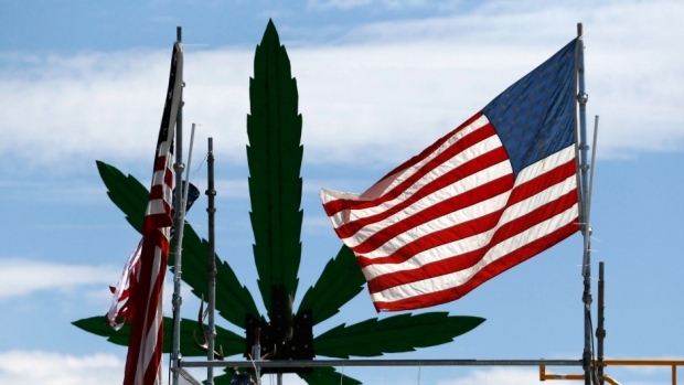Marijuana leaf U.S. flag cannabis weed pot America
