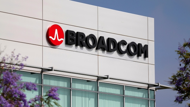 Broadcom Limited's logo is pictured on an office building in Rancho Bernardo, California