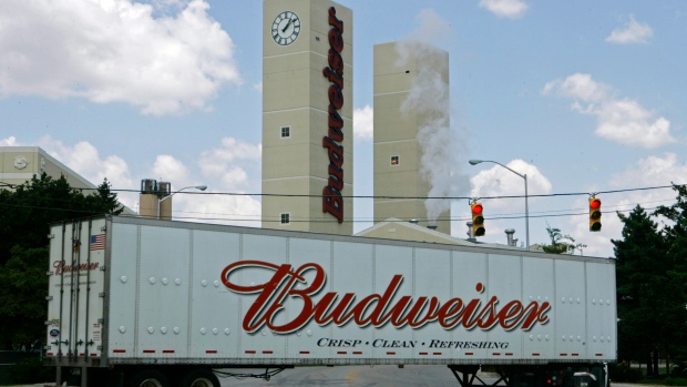 A Budweiser truck turns into Anheuser-Busch's Columbus brewery Tuesday, July 15, 2008