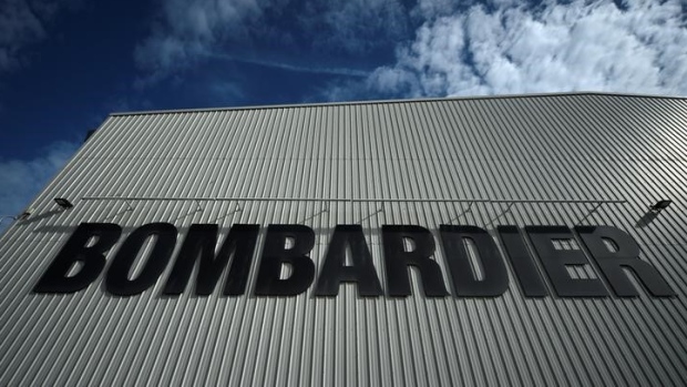 The Bombardier logo is seen at the Bombardier factory in Belfast, Northern Ireland September 26