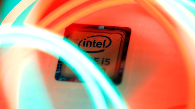 Intel logo is seen behind LED lights in this illustration taken January 5, 2018. 