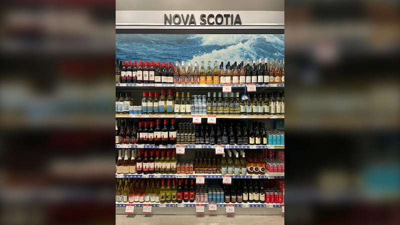 Wine is pictured on the shelves of an NSLC store on Aug. 11, 2026. (Jonathan MacInnis/CTV News Atlantic)