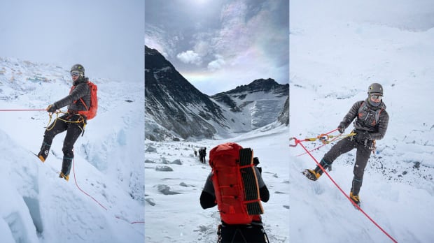 Mountaineers climb Mount Everest.