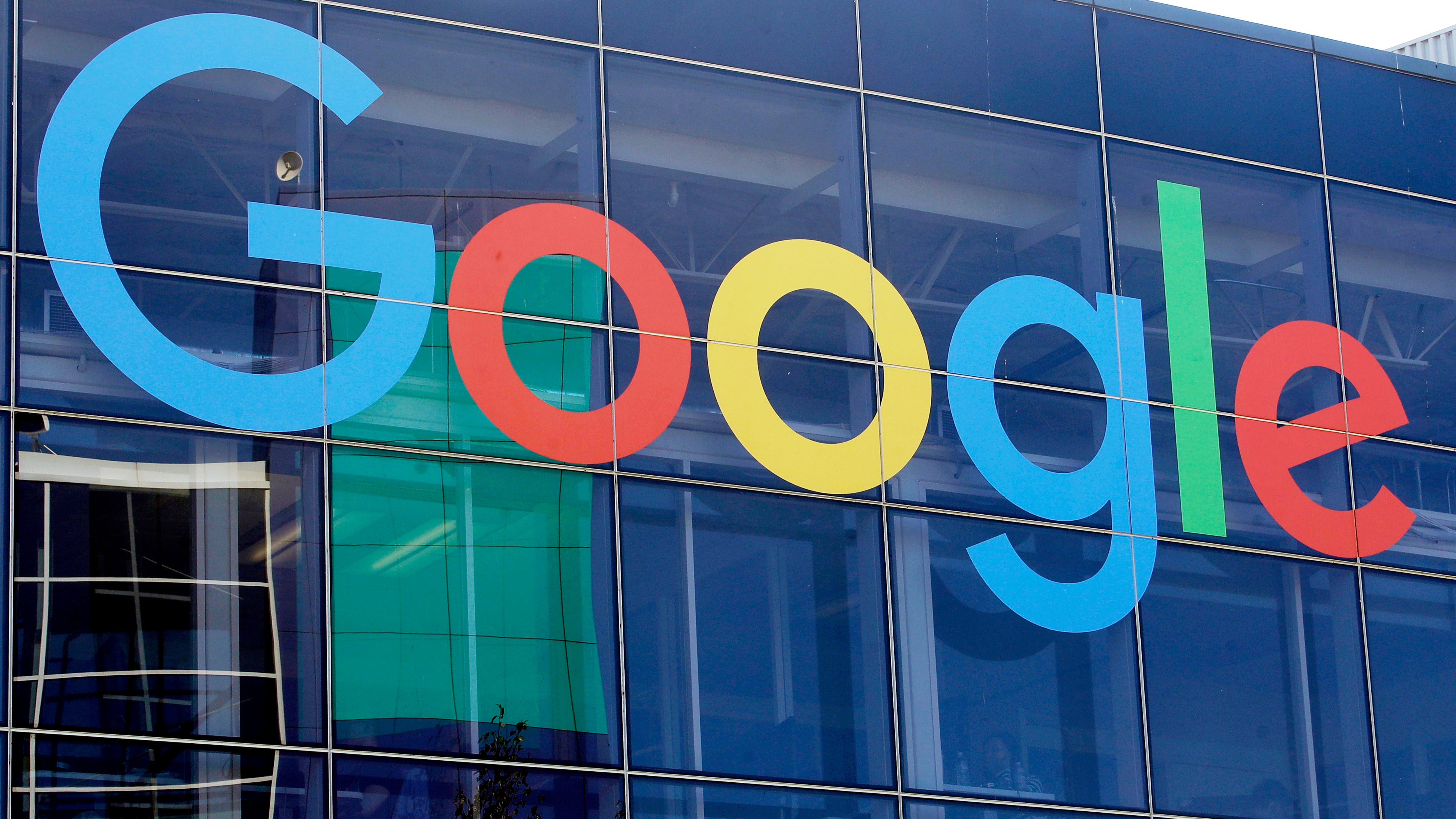 A sign is displayed on a Google building at their campus in Mountain View, Calif., on Sept. 24, 2019. (AP Photo/Jeff Chiu, File)