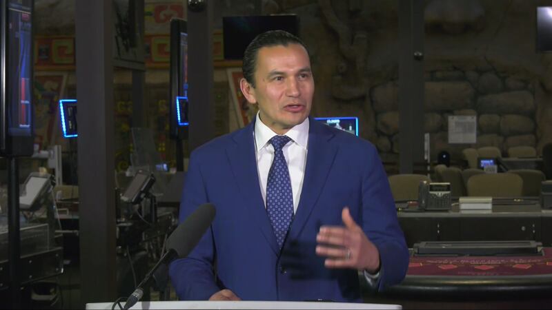 Manitoba Premier Wab Kinew speaks at a Feb. 3, 2025 news conference at Club Regent Casino. (Scott Andersson/CTV News Winnipeg)
