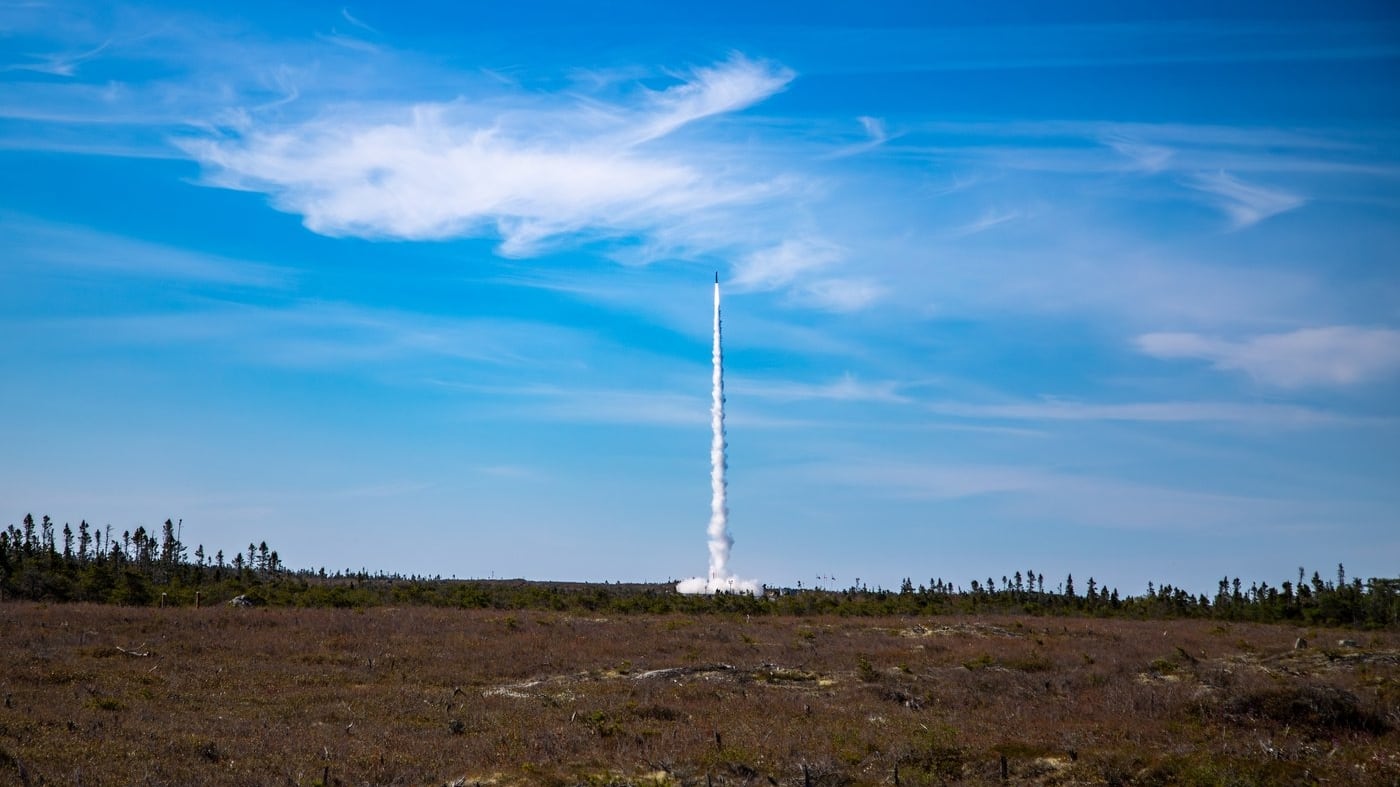 A suborbital launch from Maritime Launch Services' Spaceport Nova Scotia, near Canso, N.S., is seen on June 10, 2026, in this handout photo. THE CANADIAN PRESS/Handout — Maritime Launch Services Inc.
