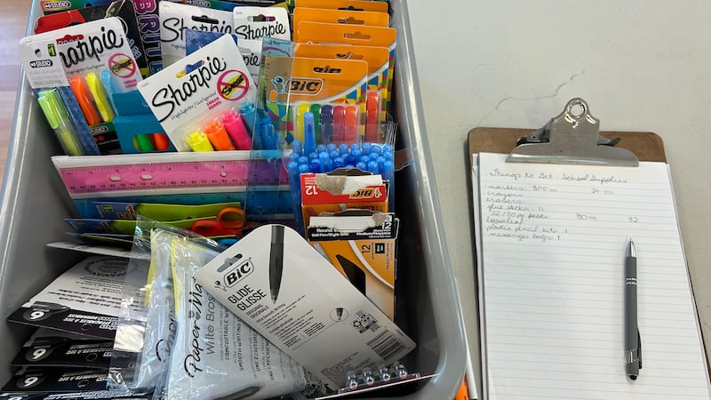 Back to school supply donations are gathered at the Chebucto Family Centre. (Emma Convey/CTV News Atlantic)