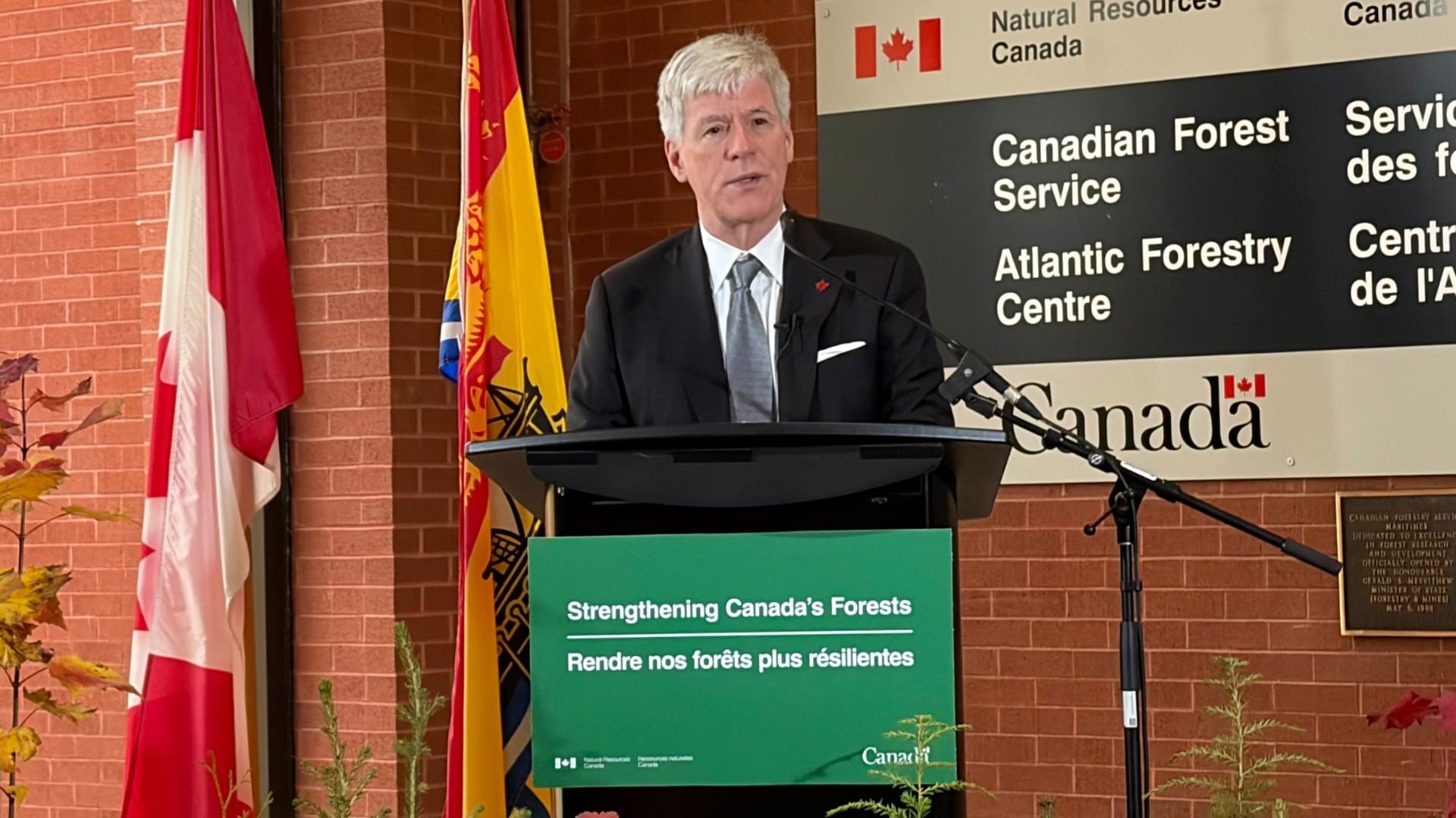 Federal Natural Resources Minister Tim Hodgson speaks in Fredericton on Oct. 14, 2026. (Anna Mandin/CTV Atlantic)