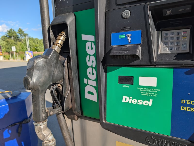 A diesel gas pump is pictured in St. Stephen, N.B., on July 16, 2026. (Nick Moore/CTV News Atlantic)