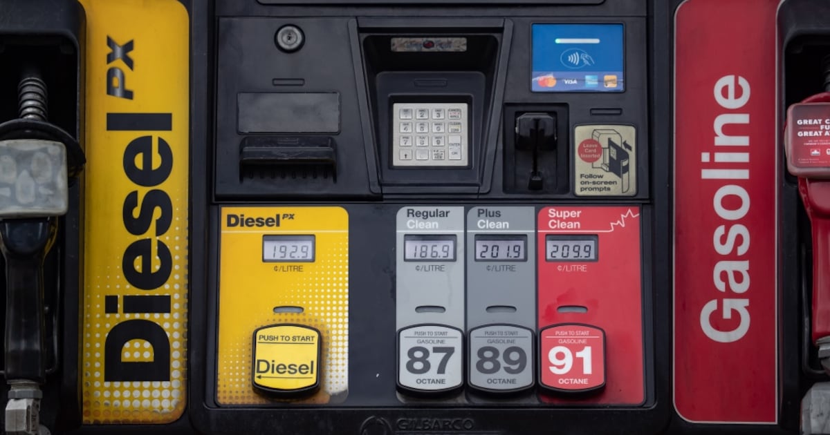 Photo: bnnbloomberg.ca The prices for a litre of diesel and various grades of gasoline are seen on a gas pump at a Petro-Canada station, in