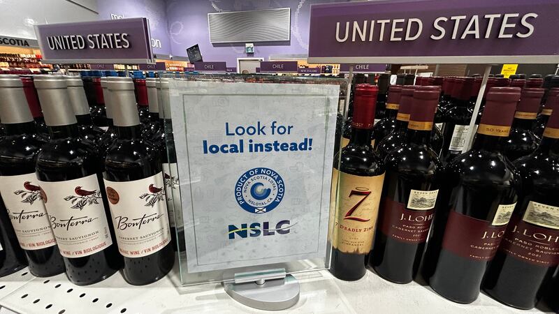 A Nova Scotia Loyal sign is pictured at a NSLC location. (Jonathan MacInnis/CTV Atlantic)