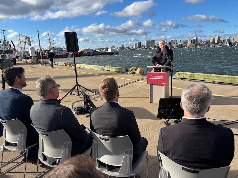 Tim Hodgson, federal minister of environment and natural resources, announces a $100 million dollar plan to help develop offshore wind farms off the coast of Nova Scotia. (Jesse Thomas/CTV Atlantic)