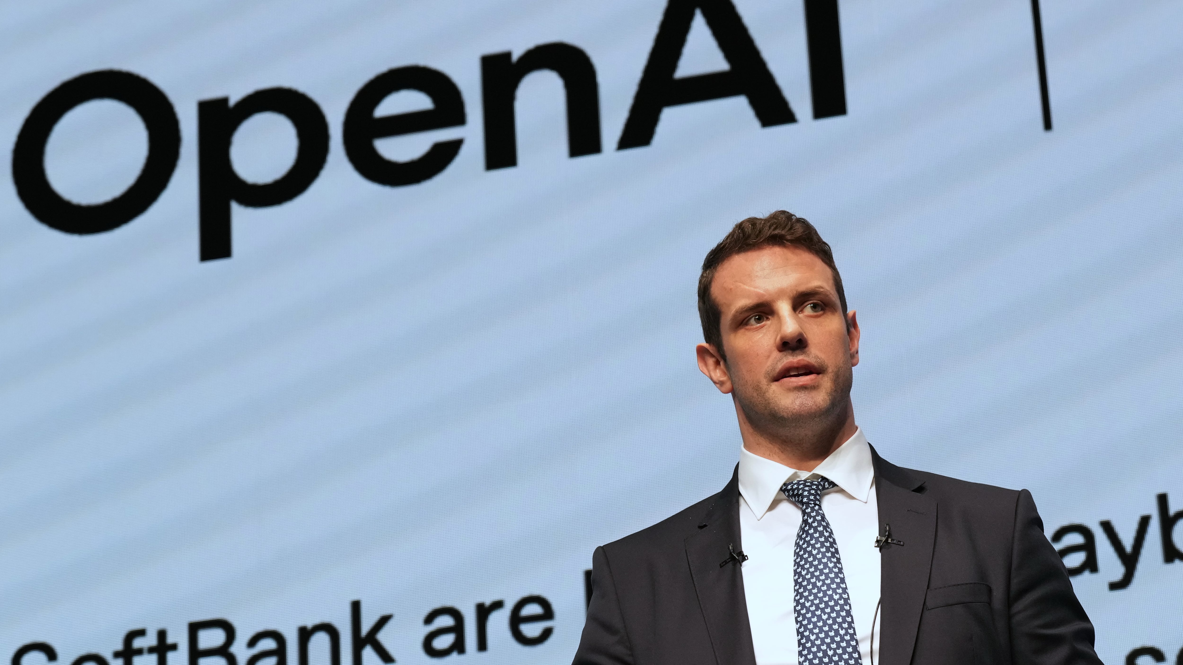 Colin Jarvis, head of Forward Deployed Engineering for OpenAI, speaks during their business event with SoftBank at a hotel in Tokyo on June 16, 2026. (Hiro Komae / AP Photo)