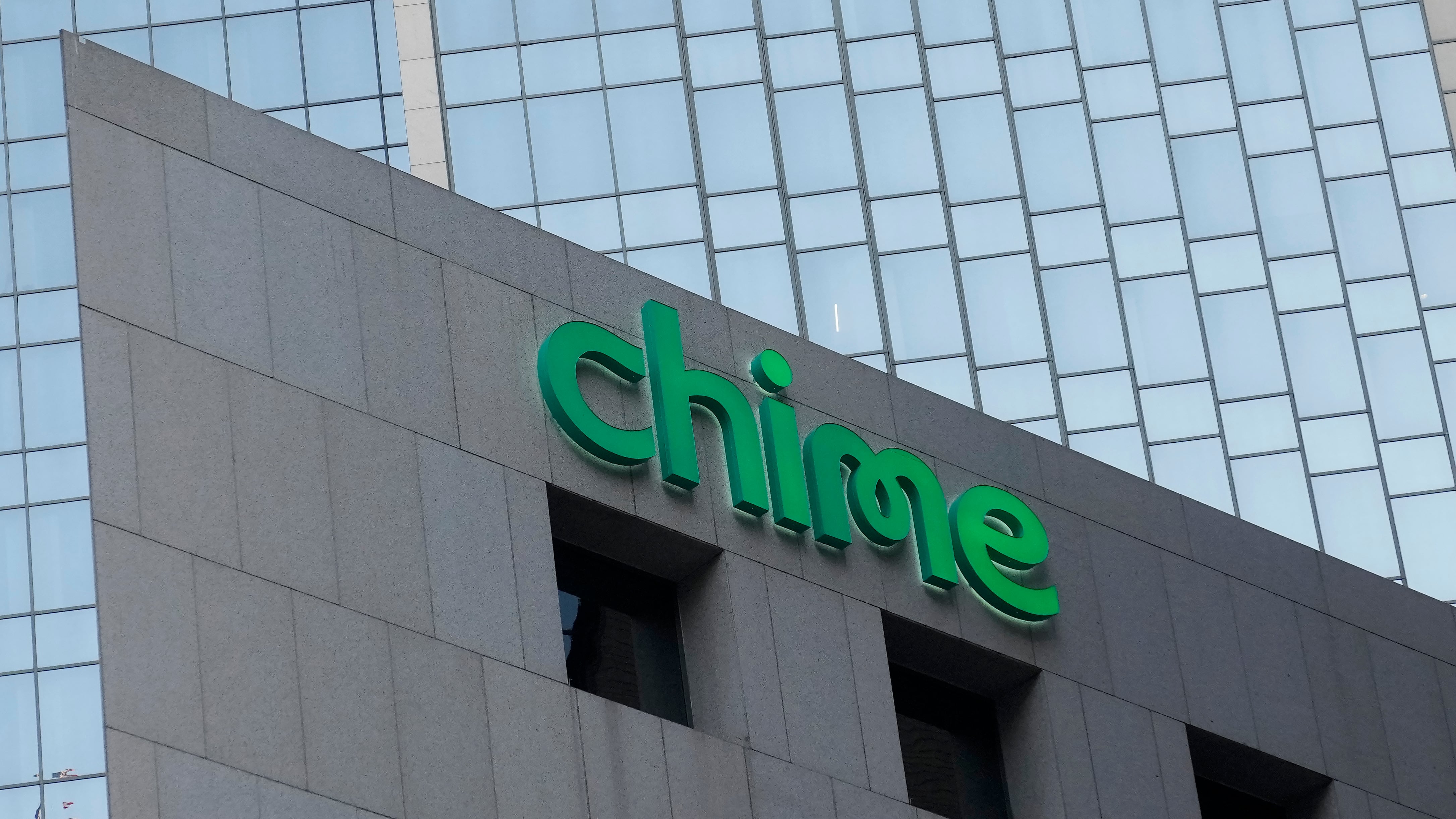 A Chime logo is shown outside the company's office in San Francisco, Saturday, Feb. 24, 2024. (AP Photo/Jeff Chiu)
