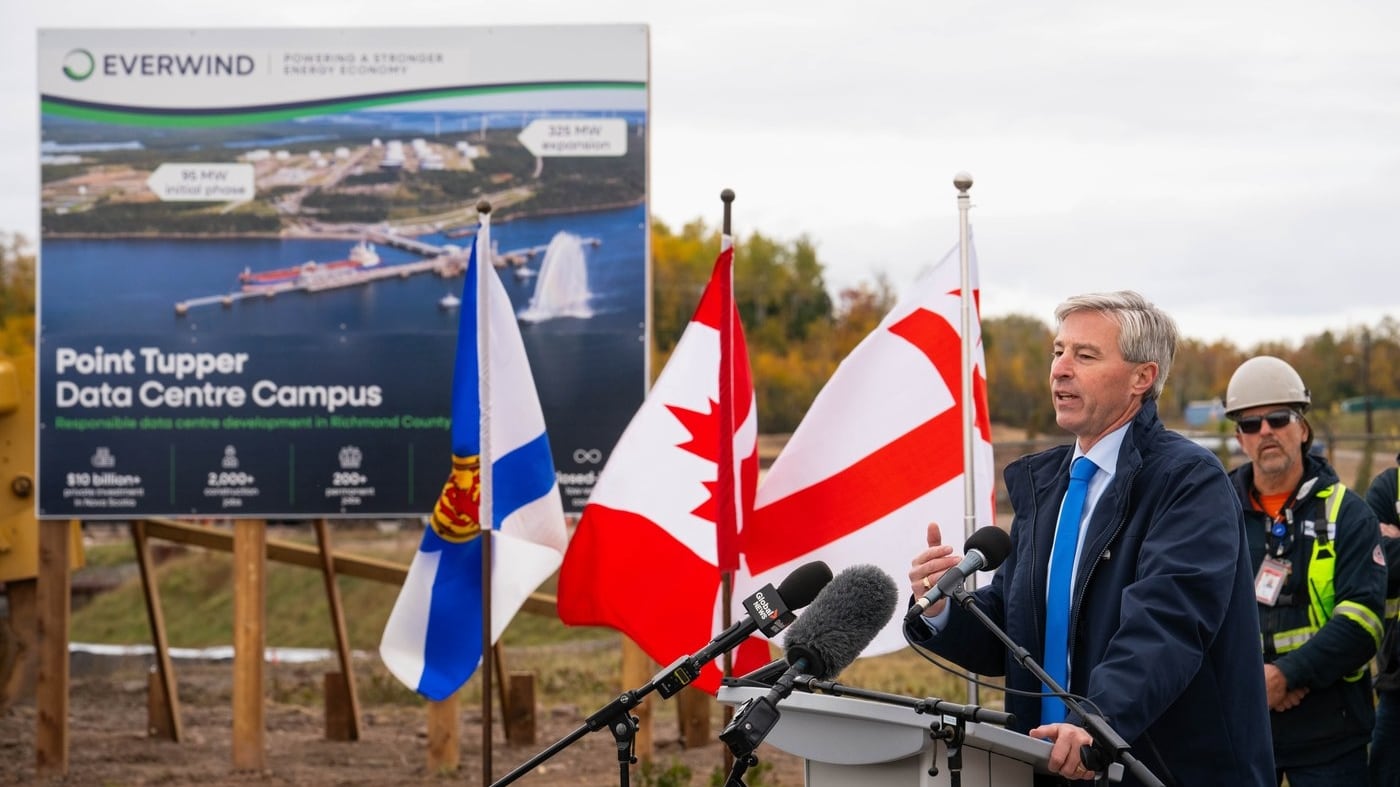Nova Scotia Premier Tim Houston speaks during a funding announcement at Everwind Fuels in Point Tupper, N.S., on Friday, Oct. 16, 2026. THE CANADIAN PRESS/Steve Wadden