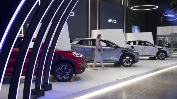 BYD electric vehicles at a showroom in Sydney, Australia. Photographer: Brent Lewin/Bloomberg
