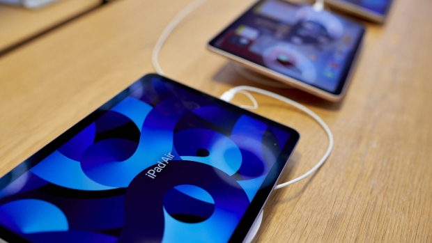 <p>Apple’s iPad Air models on display at a retail store.</p>